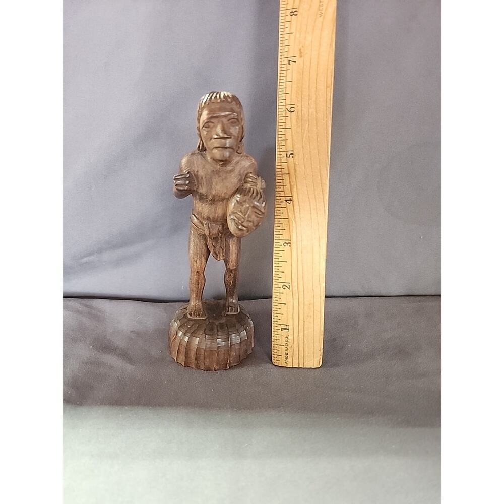 Native Head Hunter Wooden Sculpture 6" Tall Tribal Figure